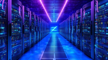 Poster - Futuristic Server Farm with Glowing Data Pipes and Advanced Technology in a High-Tech Environment