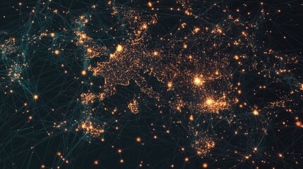 Poster - Stunning Digital Map Visualization of Europe Highlighting Live Data Streams Connecting Different Regions and Showcasing Interconnectedness in Real-Time
