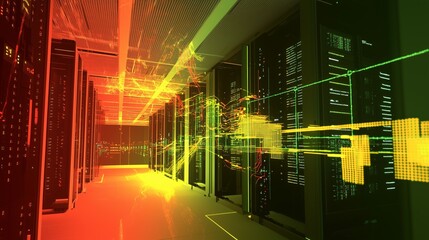 Poster - A Glowing Server Room with Multiple Data Units Showcasing Advanced Technology and Futuristic Digital Connectivity in a Vibrant and Dynamic Environment