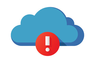 Poster - A blue cloud icon features a red warning symbol underneath, indicating a problem with cloud storage, Issue with cloud storage, simple illustration