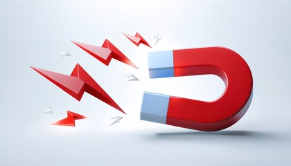 Poster - A vibrant red magnet is depicted, creating energy with dynamic lightning-like graphics, symbolizing attraction and force in a clean, minimalistic design.