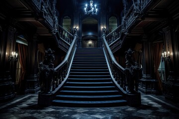 Canvas Print - Haunted house staircase architecture building stairs.