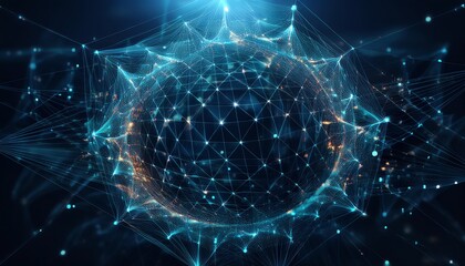 Poster - A vibrant, abstract representation of interconnected nodes and lines, symbolizing data networks and digital connectivity in a futuristic setting.