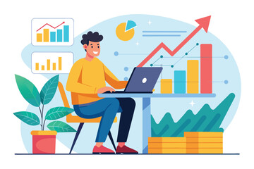 Poster - a man focuses on a growth chart at a desk, realizing there is no change in his data over time, man s
