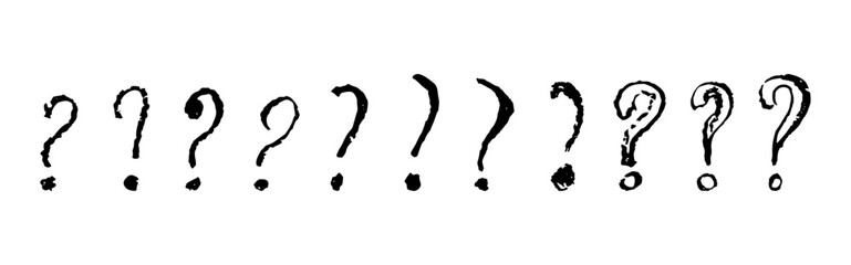 Poster - question mark symbols set. black pencil school kid handwritten ask signs. icon collection to highlig