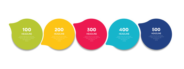 Fototapete - 5 elements scheme, diagram. Five empty connected circles. Infographic template.