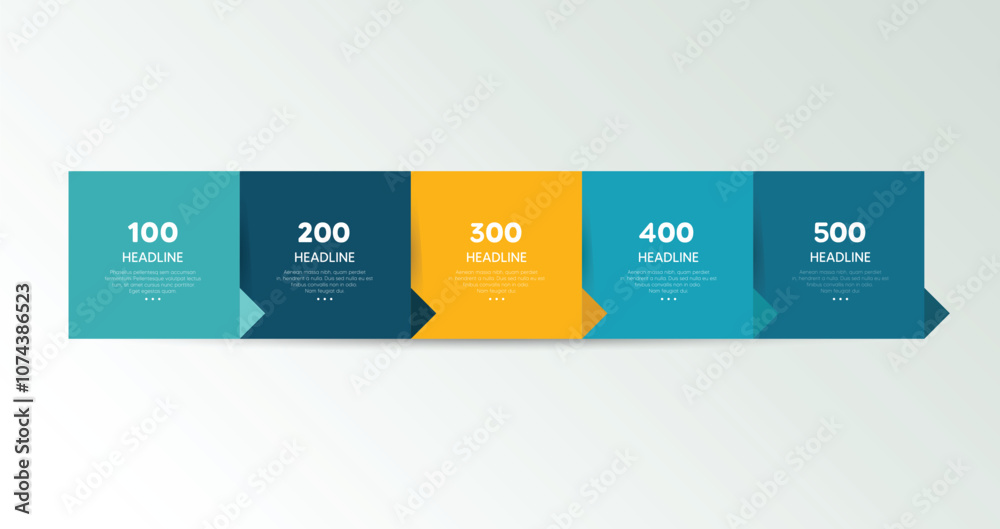Five step arrow template for presentation. 4 steps options, elements ...