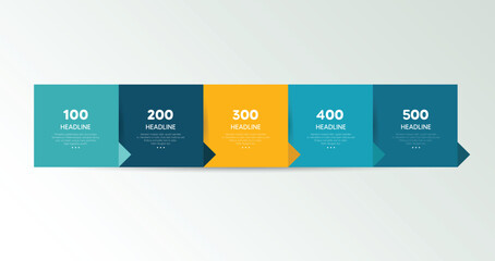 Fototapete - Five step arrow template for presentation. 4 steps options, elements, infographic.