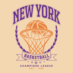 vintage artwork for sportswear. sport logo. college font. basketball club vector t-shirt design. new