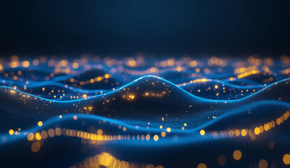 Abstract background with a blue, glowing low-poly network of dots and lines, a technology concept