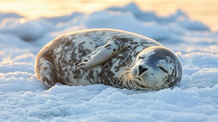 Wall Mural - Seals on the ice, sleeping on the white ice, the atmosphere is cool and quiet, near the frozen sea