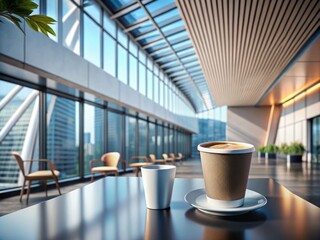 Wall Mural - Simple and Easy-to-Use Coffee Cup Mock-Up in a Modern Architectural Setting with Elegant Design Elements, Perfect for Creative Presentations and Marketing Materials