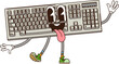 © Vector Tradition - Cartoon groovy computer keyboard retro character with expressive eyes, sticking out its tongue and waving hand. Isolated vector playful technology personage with a funky vibe and cheerful expression