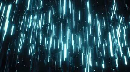 Fototapete - Abstract digital art with turquoise lines and dots against a dark background, creating a futuristic, dynamic feel.