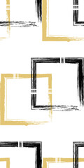 Wall Mural - Seamless pattern created with brush strokes in a grunge style. Repeating gold, black and white color square grunge shapes. Perfect for textile design, fabric, wrapping paper, posters, digital art.