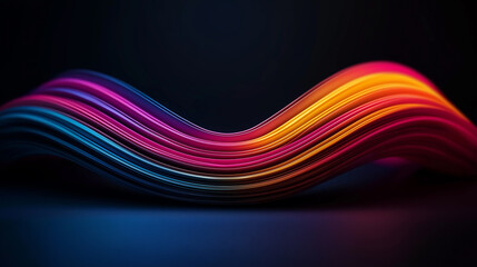 Poster - Vibrant abstract waves in bright neon colors create dynamic visual effect, showcasing smooth curves and sense of motion against dark background