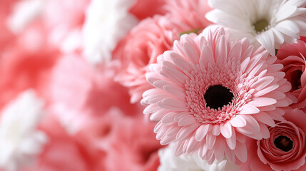 Aufkleber - Fresh flowers in soft pink and white hues create vibrant arrangement, showcasing delicate petals and intricate details, perfect for any occasion
