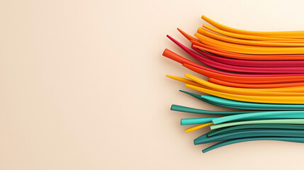 Leinwandbilder - Colorful lines in vibrant shades of red, orange, and green create dynamic visual effect against soft beige background, evoking sense of energy and creativity