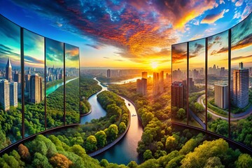 Poster - A Panoramic Journey Through a Vibrant Future: A Colorful Gradient Story Captured in Loop Animation for Vertical Screens, Merging Technology and Art in Harmony