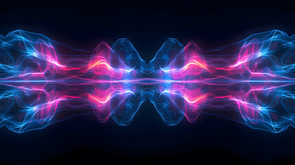 Poster - Abstract Waves of Light Creating a Mesmerizing Symmetrical Pattern in Blue and Pink Hues, Perfect for Modern Backgrounds and Artistic Visuals