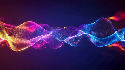 Poster - Vibrant Colorful Waves of Light Flowing in Abstract Space, Representing Energy, Motion, and Technology with Glowing Particles in a Dark Background