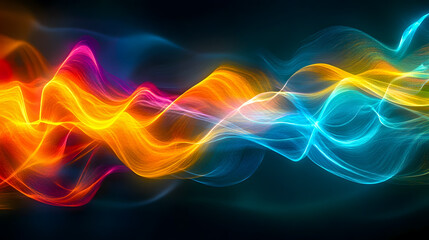 Poster - Vivid Abstract Waves of Colorful Light Flowing Through Darkness, Creating an Ethereal and Energetic Visual Experience for Inspirational Backgrounds and Designs