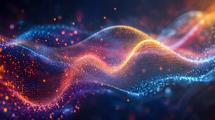 Poster - Abstract Colorful Wave of Particles and Light Creating a Beautiful Background for Digital Art, Technology, and Creative Designs