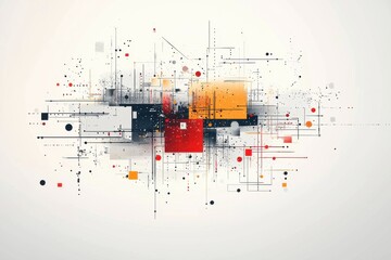 Poster - Abstract technological network digital art with geometric elements