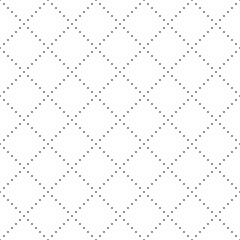 Dotted rhombus geometric seamless pattern. Dash diagonal cross line seamless pattern. Diagonal squares background. Squares grid texture. Vector illustration isolated on white background.