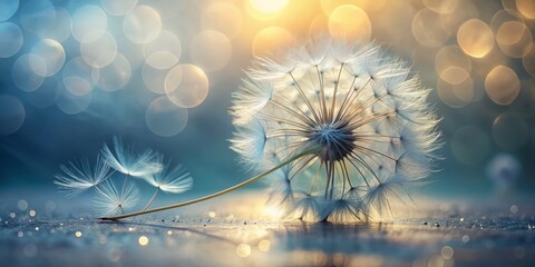 Sticker - A Delicate Dandelion Seed Suspended in Air Against a Soft Light Gradient Background, Capturing the Essence of Nature's Fragility and Beauty