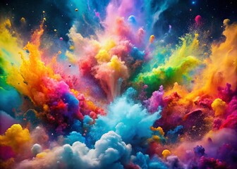 Poster - Colorful Watercolor Splashes Create a Dreamlike Atmosphere for Unique Promotions and Creative Offers in a Surreal Photography Style
