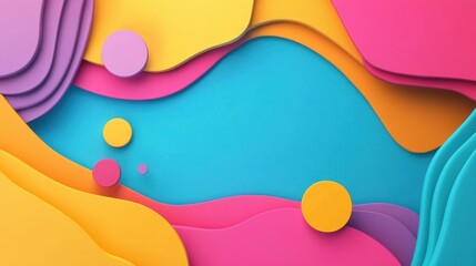 Wall Mural - Abstract Colorful Papercut Design with Wavy Shapes and Circles