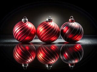 Sticker - Captivating Long Exposure of Three Red and Black Christmas Ornaments on a Black Background for Festive Holiday Decor and Celebrations