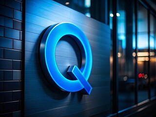 Poster - Elegant Blue Flat Letter Q Logo Design in Low Light Environment, Showcasing Modern Aesthetics and Professional Appeal for Branding and Corporate Identity Projects