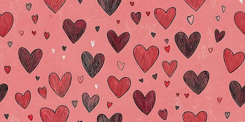 Canvas Print - A seamless pattern of red hearts on a pink background