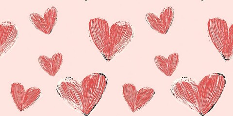 Canvas Print - A seamless pattern of red hearts on a pink background