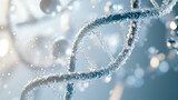 DNA double helix forming the shape of the Vitamin B molecule, light silver gradient background