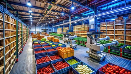 Poster - Food Photography Featuring Advanced Robotic Automation in a High-Tech Distribution Warehouse for Efficient Logistics and Smart Supply Chain Solutions