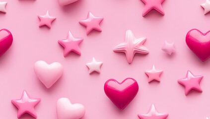 Wall Mural - Pink background with hearts and stars, a Valentine's Day theme