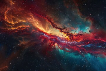 Wall Mural - cosmic nebula with red, orange, and blue hues