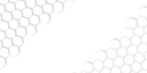Poster - 3d hexagonal structure futuristic white background and embossed hexagon abstract with hexagon background. honeycomb hexagonal background. Hexagon shape, white, shiny gray. hexagon pattern shape.