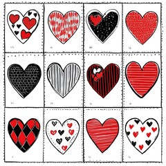 Canvas Print - Valentine's Day clipart, cute doodle-style hearts