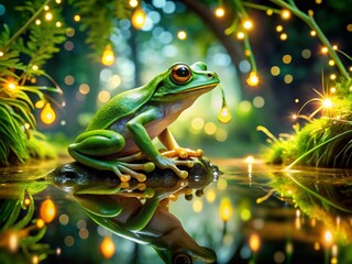 Poster - Long Exposure Kermit-Themed Wallpaper with Vibrant Green Shades and Dynamic Movements of Light, Perfect for Nature Lovers and Fans of Unique Digital Backgrounds