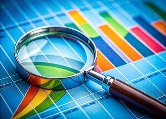 Aufkleber - Magnifying Glass Focused on Chart Against a Blue Background, Symbolizing Data Analysis and Research Insights for Business and Educational Purposes