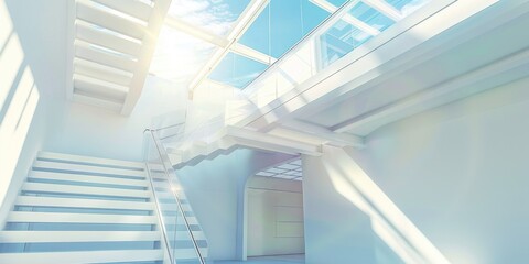 Poster - A staircase leads up to a skylight in a building, providing natural light
