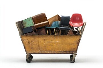 Poster - A wooden cart filled with various colored chairs