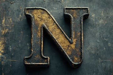 Poster - A close-up shot of a rusty metal letter 'N' with corrosion and patina
