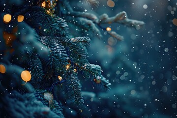 Poster - A close-up shot of a Christmas tree with colorful lights in the background