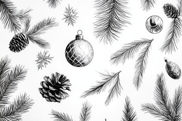 Aufkleber - Simple illustration of Christmas ornaments in monochrome colors