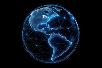 Poster - Digital globe network representation, interconnected lines, North and South America